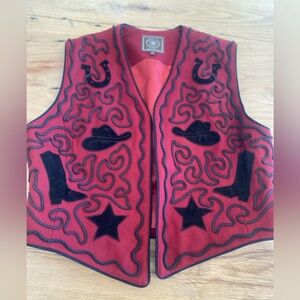 Double D Ranch Red Black Western Vest Women’s Large Preloved